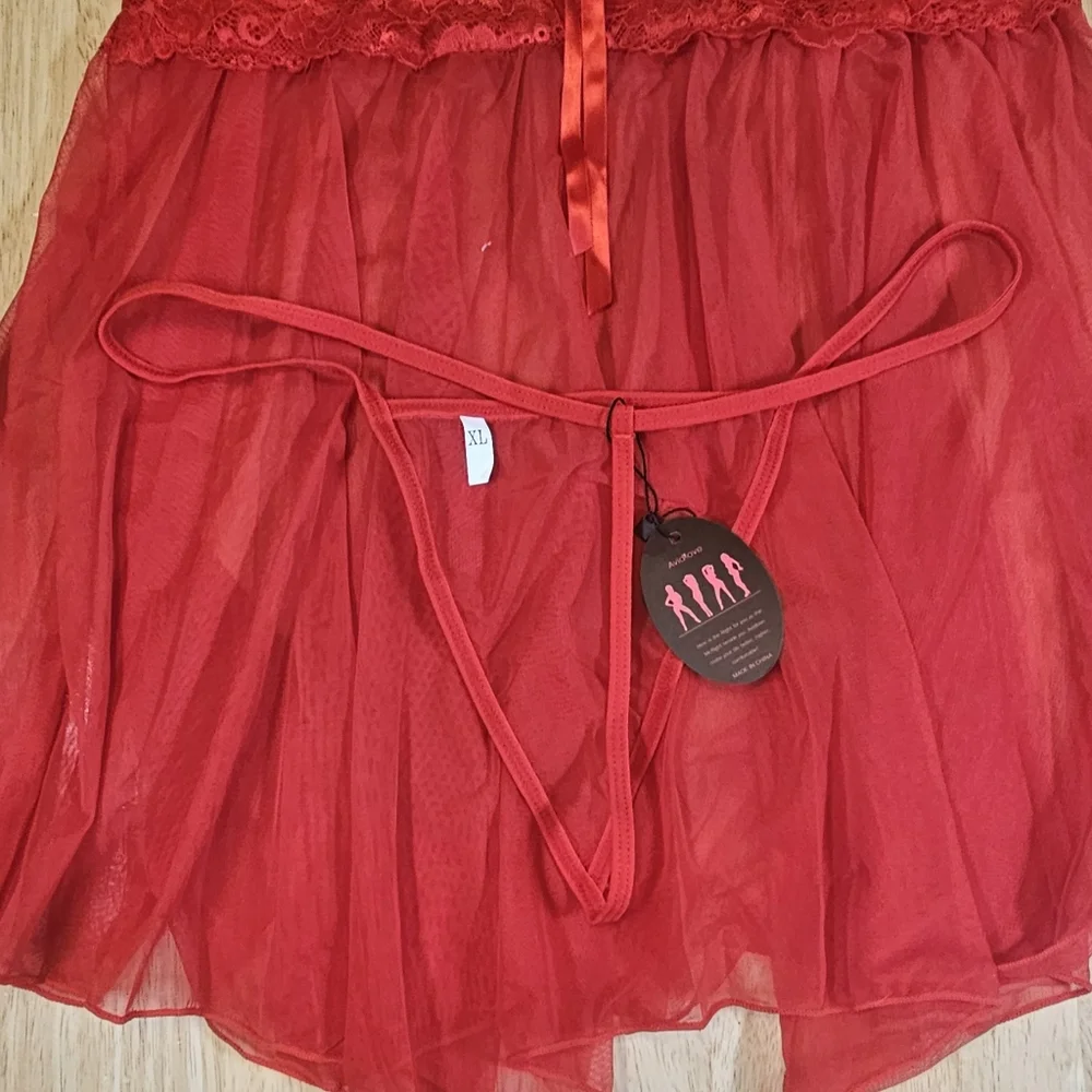 Red Lace Baby Doll Dress Set - Picture 9 of 15